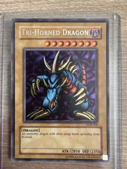 Tri-Horned Dragon (LOB-000) 2002 Original Secret Rare Unlimited Yugioh MP - Image 1