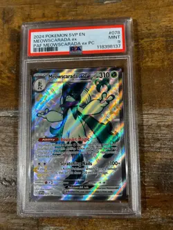 Pokemon 2024 Paldean Fates Prem Coll MEOWSCARDA EX #078 PSA 9 Mint - Image 1
