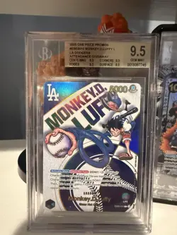 Bandai One Piece CCG Monkey D. Luffy Promo Leader LA Dodgers BGS 9.5 - Image 1