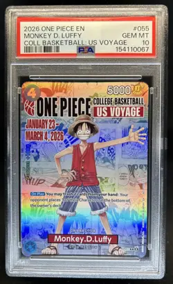 2026 One Piece EN Monkey D. Luffy College Basketball US Voyage #055 PSA 10 - Image 1