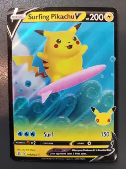 Pokemon TCG Celebrations Surfing Pikachu Holo Ultra Rare Card 008/025 - Image 1