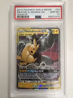 PSA 10 Pikachu & Zekrom GX 33/181 Sm-Team Up Holo Pokemon Card - Image 1