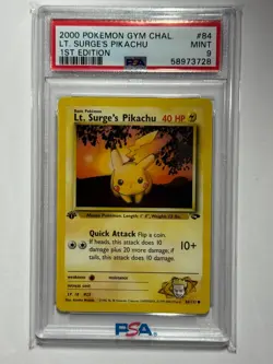 Pokemon 1st Edition Gym Challenge Lt. Surge's Pikachu #84 PSA 9 Mint - Image 1