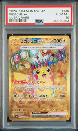 PSA 10 GEM MINT 2024 Pokemon SV8 JP Ultra Rare Gold #136 PIKACHU EX - Image 1