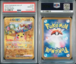 PSA 10 GEM MINT 2024 Pokemon SV8 JP Ultra Rare Gold #136 PIKACHU EX - Image 3