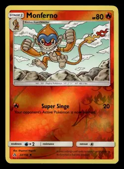Monferno 22/156 Reverse Holo S&M Ultra Prism Pokemon Card - Image 1