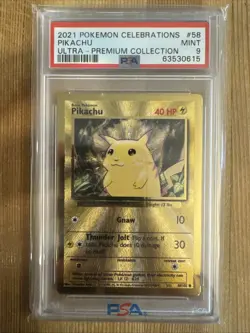 Pikachu Metal Gold Card UPC Pokemon 25th Anniversary Celebrations 58/102 PSA 9 - Image 1