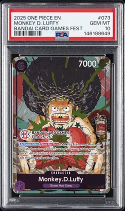 2025 ONE PIECE PROMOS BANDAI CARD GAMES FEST #073 MONKEY D. LUFFY PSA 10 - Image 1