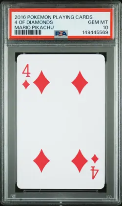 2016 POKEMON PLAYING CARDS MARIO PIKACHU 4 OF DIAMONDS PSA 10 - Image 1