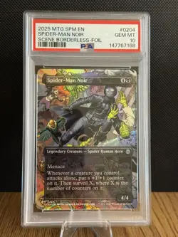 2025 MTG Spider-Man Noir Borderless Foil 0204 PSA 10 - Image 1