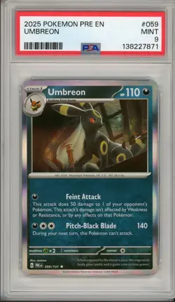 2025 Pokemon Prismatic Evolutions Umbreon Holo #059 PSA 9 - Image 1