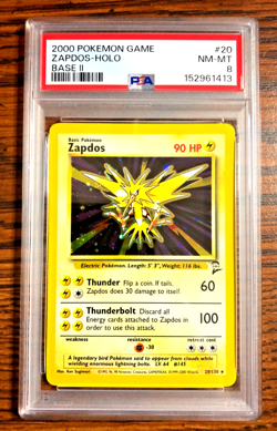 VINTAGE Zapdos Holo Rare #20|PSA NM-MT 8|2000 WOTC Base Set 2|Pokemon TCG|Gen 1 - Image 1