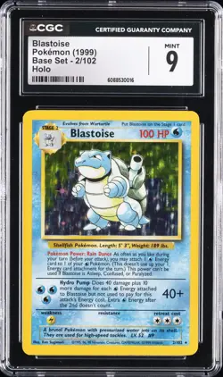 1999 POKEMON BASE SET UNLIMITED #2 BLASTOISE CGC 9 - Image 1