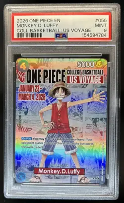 2026 One Piece X College Basketball Promo Monkey D Luffy #P-055 PSA 9 - Image 1