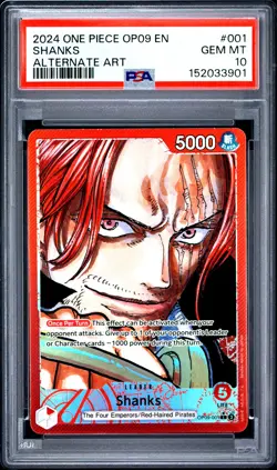 2024 ONE PIECE OP09-EMPERORS IN THE NEW WORLD ALTERNATE ART #001 SHANKS PSA 10 - Image 1