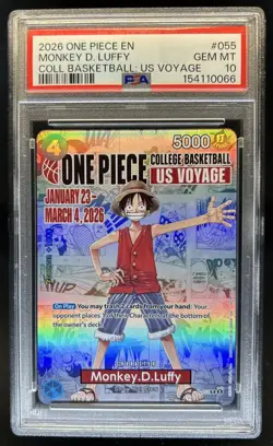2026 One Piece EN Monkey D. Luffy College Basketball US Voyage #055 PSA 10 - Image 1