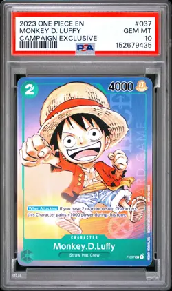 2023 ONE PIECE PROMOS CAMPAIGN EXCLUSIVE #037 MONKEY D. LUFFY PSA 10 - Image 1