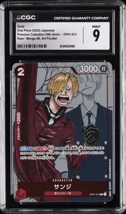 2022 ONE PIECE JPN PREM COLLECTION 25TH ANV MANGA ALT ART #OP01-013 SANJI CGC 9 - Image 1