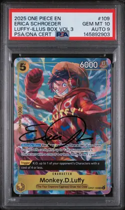 2025 ONE PIECE PROMOS ILLUSTRATION BOX VOL.3 #109 MONKEY D. LUFFY PSA 10 AUTO 9 - Image 1