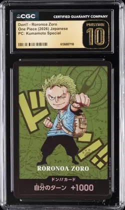 2026 ONE PIECE PC: KUMAMOTO SPECIAL DON!! RORONOA ZORO CGC 10 PRISTINE - Image 1