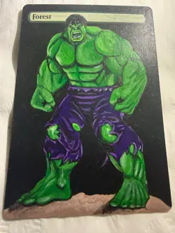 MTG Hand Painted Custom Altered Forest Arcylic Incredible Hulk! Only one made! - Image 1