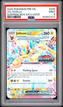 2025 POKEMON PRE EN-PRISMATIC EVOLUTIONS SURPRISE BOX EXCLUSIVE JOLTEON EX PSA 9 - Image 1