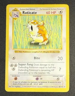 Raticate 40/102 Uncommon Base Set SHADOWLESS Vintage 1999 Pokemon TCG LP - Image 1