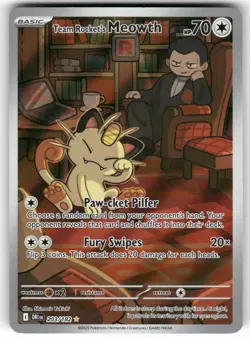 Team Rocket's Meowth 203/182 Illustration Rare Destined Rivals Pokemon Near Mint - Image 1