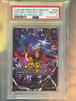 One Piece Card Game Eustass"Captain"Kid EB04-039 R SP English OP14 PSA 8 - Image 1