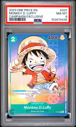 2023 ONE PIECE PROMOS CAMPAIGN EXCLUSIVE #037 MONKEY D. LUFFY PSA 8 - Image 1