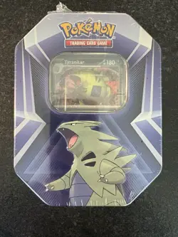 Pokemon TCG Tyranitar Metal Tin Box with 3 Foil cards 3 Boosters & Online Code - Image 1