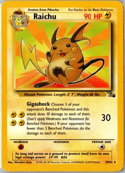 Pokemon Card - Raichu Fossil 29/62 1999 Rare Unlimited Moderately Played - Image 1