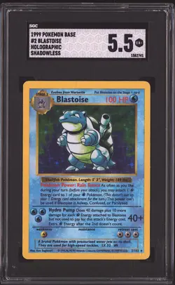 Pokemon 1999 Blastoise 2/102 Holo Shadowless Base Set EX SGC 5.5 - Image 1