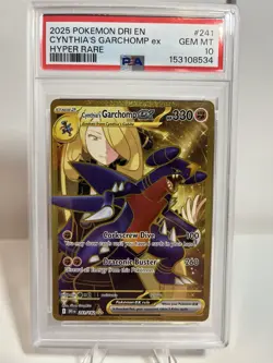 2025 Pokemon Cynthia’s Garchomp ex #241 Gold Hyper Rare PSA 10 GEM MINT Destined - Image 1