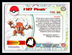 💥 PINSIR 1999 Topps Pokemon TV Non Holo Animation 1st Series Blue Logo # 127 - Image 2