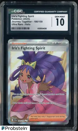 2025 Pokemon JTG EN Ultra Rare #180 Iris's Fighting Spirit CGC 10 GEM MINT - Image 1
