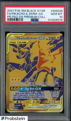 2021 Pokemon SM BSP GX Premium Collection #SM248 FA Pikachu & Zekrom GX PSA 10 - Image 1