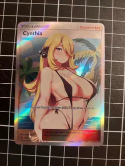 Cynthia Lingerie Trainer Full Art Sexy Custom Pokemon Card Textured Holo - Image 1