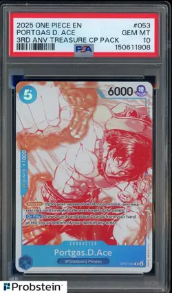 2025 One Piece EN 3rd Anniversary Treasure CP Pack #053 Portgas D Ace PSA 10 - Image 1