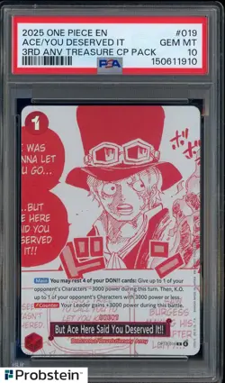 2025 One Piece 3rd Anniversary Treasure CP Pack #019 Ace/You Deserved It PSA 10 - Image 1