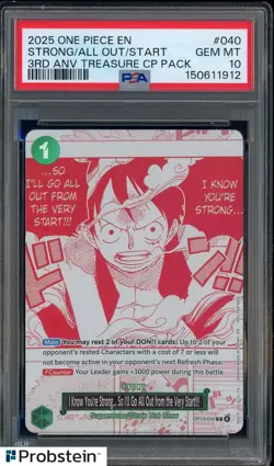 2025 One Piece 3rd Anniversary Treasure CP Pack 040 Strong/All Out/ Start PSA 10 - Image 1
