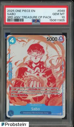 2025 One Piece EN 3rd Anniversary Treasure CP Pack #049 Sabo PSA 10 GEM MINT - Image 1