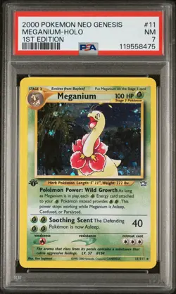2000 Pokemon Neo Genesis Meganium-Holo 1st Edition PSA 7 - Image 1