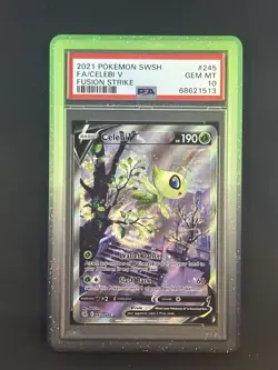 2021 POKEMON SWORD & SHIELD FUSION STRIKE #245 FULL ART/CELEBI V PSA 10 - Image 1
