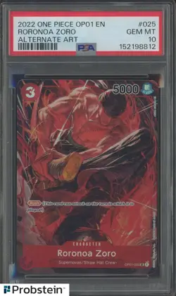 2022 One Piece OP01 EN Alternate Art #025 Roronoa Zoro PSA 10 GEM MINT - Image 1