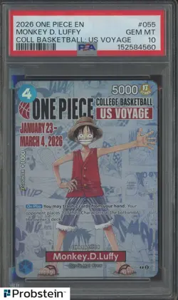 2026 One Piece EN College Basketball US Voyage #055 Monkey D Luffy PSA 10 - Image 1