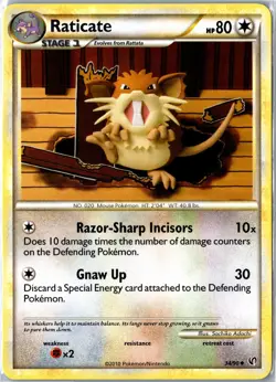Pokemon Card - Raticate HGSS Undaunted 34/90 2010 Uncommon Lightly Played - Image 1