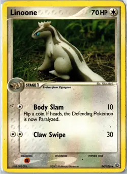 Pokemon Card - Linoone Emerald 34/106 2005 Uncommon Damaged - Image 1