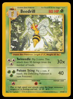 Beedrill 17/102 Rare Base Set Unlimited Pokemon Lightly Played - Image 1