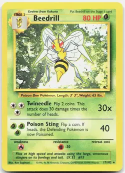 Pokemon TCG Beedrill Base Set Rare 017/102 - Image 1